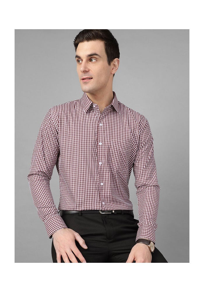 Maroon Checkered Slim Fit Formal Shirt for Men